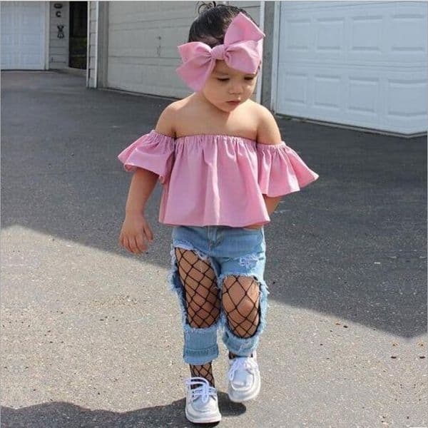 2026 New 3Pcs Girls Summer Clothes Set Pink Tops Ripped Jeans Headbands Casual Kids Outfits For Ages perfume 1 cologne 7 Designer