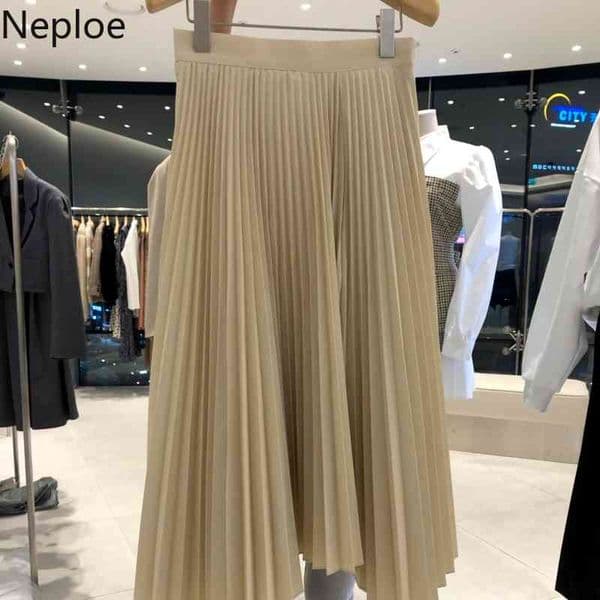 Neploe Pleated Skirts for Women Spring All Match High Waist A-line Skirt Irregular Korean Elegant Casual Solid Jupe Women 4h933 210422