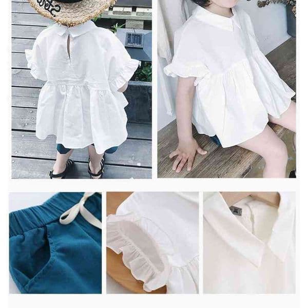 Korean sle girls cute clothes set white loose Blouse shorts 2pcs suits baby girl kids casual outfits 2-6Y children clothing 210508J260528