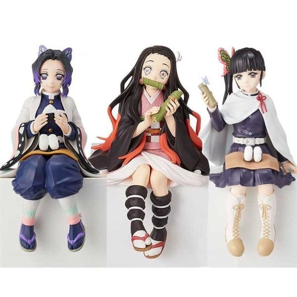 Demon Slayer Figure Anime Nezuko Tanjirou Shinobu Zenitsu Hashibira Inosuke Eat Rice Balls PVC Action Figurine Kimetsu No Yaiba 220118