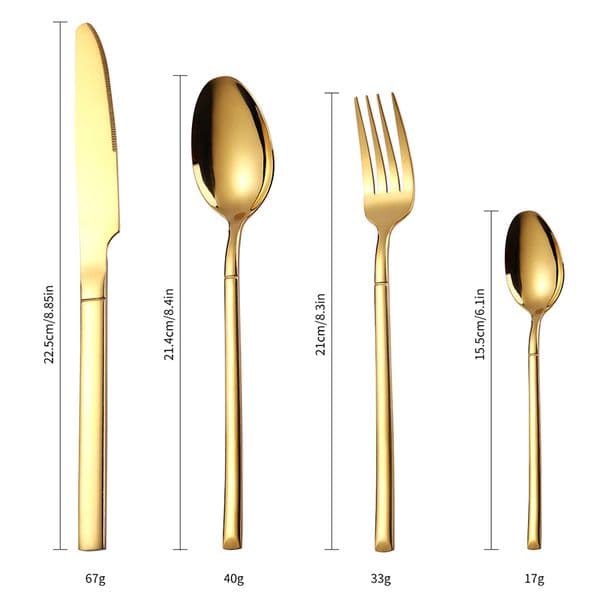 24PCS Gold Cutlery Set Kitchen Fork Spoon Knife Set Tableware Teaspoons Spoon Fork Set Stainless Steel Cutlery Gold Dinnerware 210318