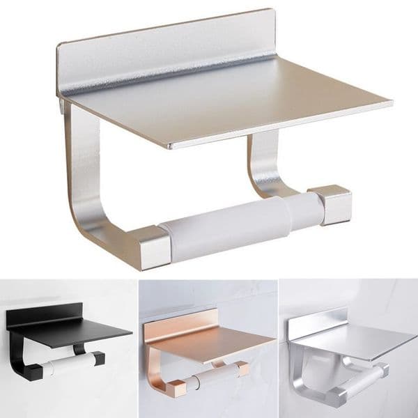 Toilet Paper Holders Space Aluminum Multi-function Storage Holder Bathroom Shelves Towel Shelf with Phone Holder Free punching 210320
