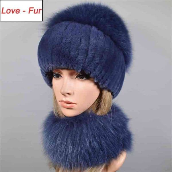 Winter Soft Warm Women Real Rex Rabbit Fur Scarf Hat Warm Real Fox Fur Cap Ring Shawl Natural Fox Fur Scarves Hats 201215