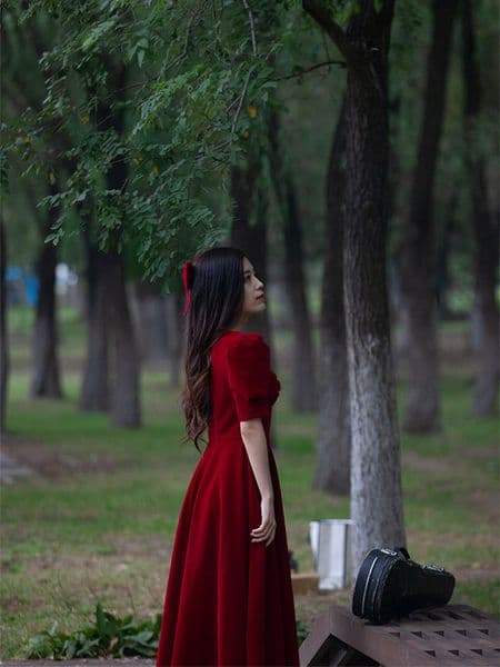 Vintage Burgundy Cocktail Dress Velvet Sexy Party Dresses Scoop Short Sleeves Zipper Back Tea Length