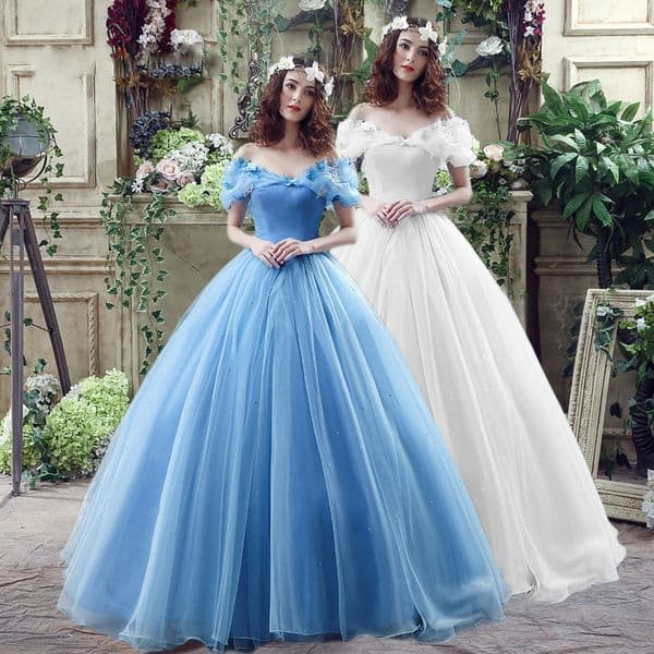 Princess prom gowns Cinderella blue Dress Up Clothes Girl Off Shoulder Pageant Ball Gown Kids Deluxe Fluffy Bead Halloween evening Party Costume