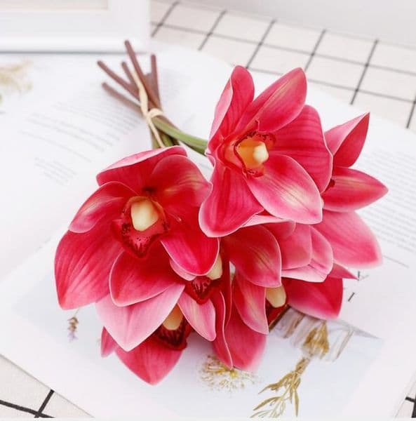 3d-printed Flower 6 Heads Of Cymbidium Palm Bouquet Wedding Decorative Butterfly Orchid Flowers Bunch Background Flor Artificial Impresa En 3D