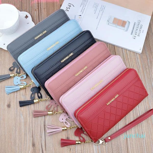 Designer-Wallets Zipper Tassel Checked Wallet Ladies Long With Large Capacity Mobile Phone Bag