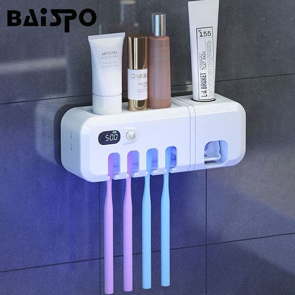 BAISPO Double Sterilization Electric Toothbrush Holder Strong Load-Bearing Toothpaste Dispenser Smart Display Bath Accessories 210322