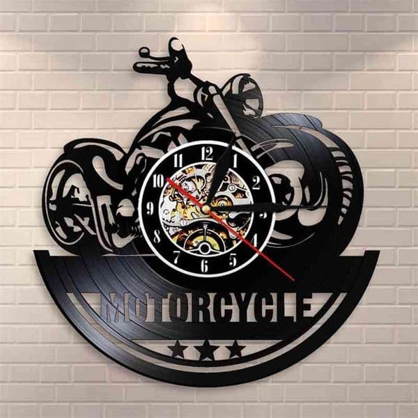 American Classic Motorcycle Wall Art Wall Clock Garage Sign Motorbike Vintage Vinyl Record Wall Clock Man Cave Decor Bikers Gift 210325
