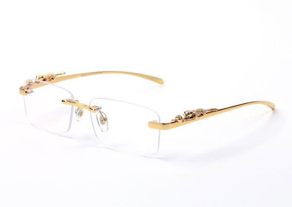 Luxury designer sunglasses Eyeglasses frames temples with panther heads Metal Frameless Full Rim Semi Rimless rectangular shape for men woman eyewear accessories