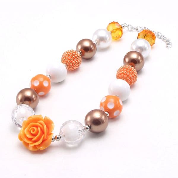 Yellow Flower Beads Necklace Girls Diy Chunky Bubblegum Beaded Necklace for Kids Children Halloween Party Holiday Jewelry