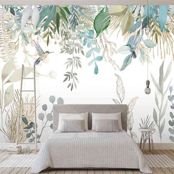 Po Wallpaper Modern Hand-painted Tropical Plant Leaves Flowers And Birds Murals Living Room Bedroom Waterproof Wall Painting 210722