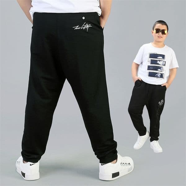 Casual Fat Boys Pants Summer Spring Plus Size Trousers for Children Teenage School Pure Black Long Pant Big Clothes 12 14Y 210622