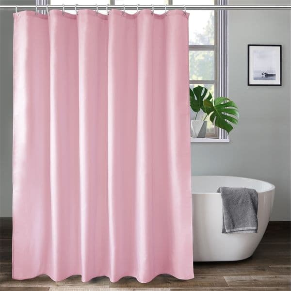 UFRIDAY Solid Color Pink Shower Curtain Fabric Weighted Hem Liner with Hook Durable Polyester Waterproof Bathroom 210915