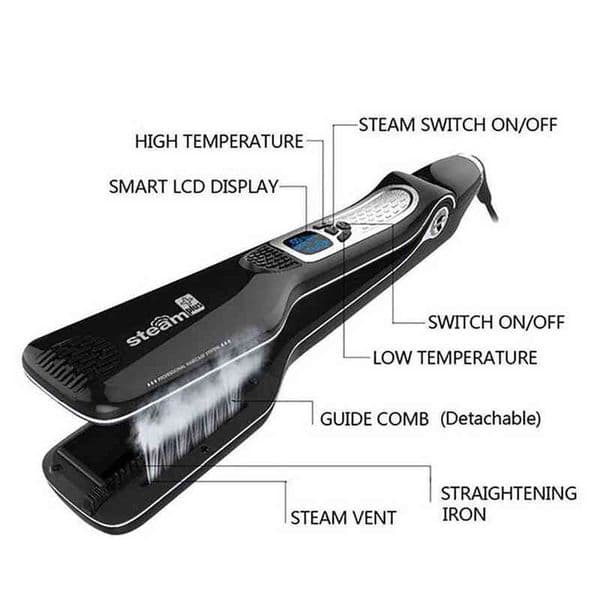 Hd Lace Wig Steampod Hair Straightener Professional Steam Flat Iron Straightening Brush Ceramic woman Comb Curler 220124 Curly