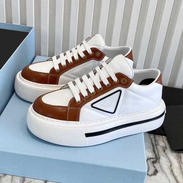 2022 Brand Designer Re-Nylon Casual Shoes Women High-top Shoe Shiny Leather Recycled Nylon Sneakers Removable Insole Trainers