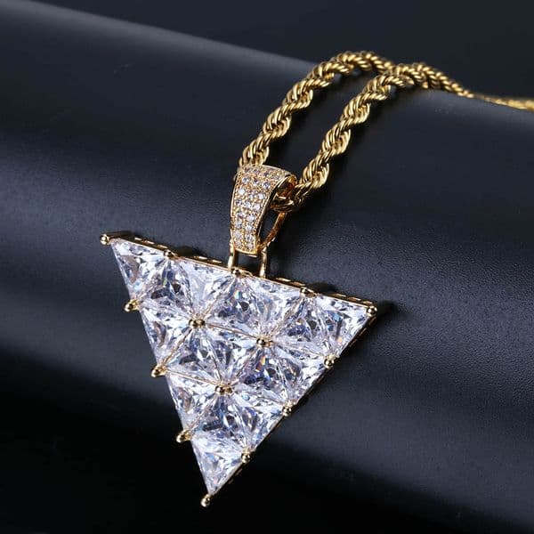 New Fashion Inverted Triangle Pendant necklace High Quality Copper Gold Color Plated Micro Pave Cubic Zirconia Hip Hop Charm Punk Jewelry Party Gift for Men and Women