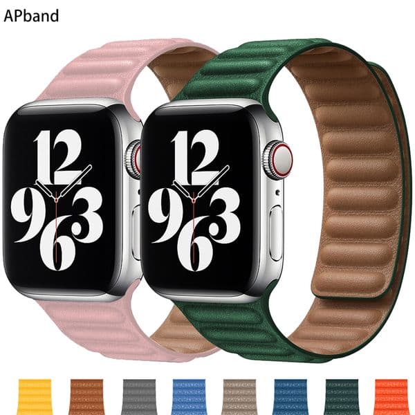Leather Link for Apple Watch Band 44mm 40mm 38mm 42mm Watchband Original Magnetic Loop Bracelet IWatch Seires 3 5 4 6 SE Strap