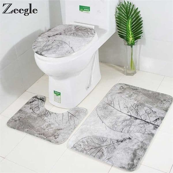 Bath Mat for Bathroom Leaves Pattern Toilet Carpet Lid Cover Set Shower Room Rug 211130