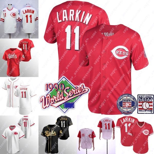 11 Barry Larkin Jersey 1990 WS Baseball Hall Of Fame Patch Red White