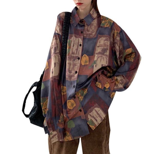 Women's Spring Autumn Style Chiffon Blouses Shirt Long Sleeve Printed Button Elegant Vintage Tops DF3864 210609