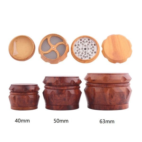 Wooden Tobacco Dry Herb Grinder 4 Layers 40mm/50mm/63mm Smoking Accessories Herbal Spice Crusher Drum Type Large Medium and Small Shine VS Backwoods Grinders