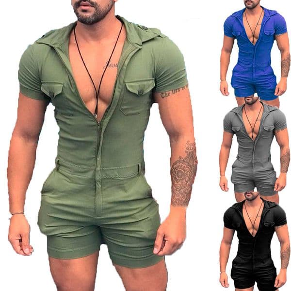 Summer Tracksuits top Sexy Rompers Men Mens Jumpsuit One-piece Shorts Garment Fashion Zipper Sleeveless Hooded onesie Male 626453099106