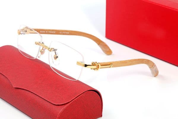 Designer Sunglasses Women Transparent Polarize Rectangular Sunglass UV400 Rimless Fashion Sport Gold Metal Tea Color Wood Frames Male and Female Brand Eyeglasses