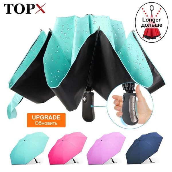 Reverse Fully-automatic Umbrella Rain Women Men Windproof 3Folding Big Black Coating Sun Umbrella Outdoor Fashion Umbrellas 210320