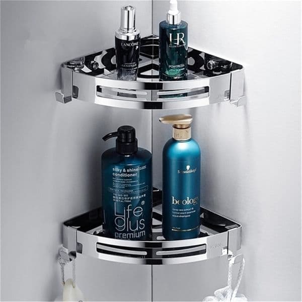 Bathroom Accessories Wall Shelf Kitchen Organizer Sucker Mounted Stainless Steel Storage Corner No Punch Hook 211112