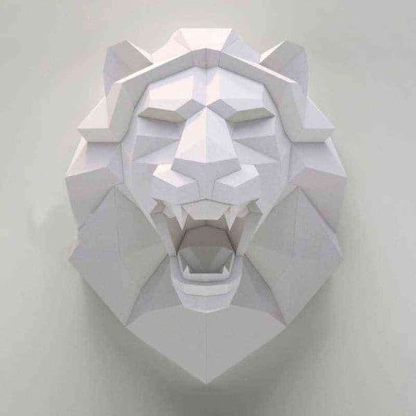 Lion Head 3D Paper Model Animal Sculpture Lion Papercraft DIY Craft for Living Room Decoration Home Decor Bar Wall Art 211118