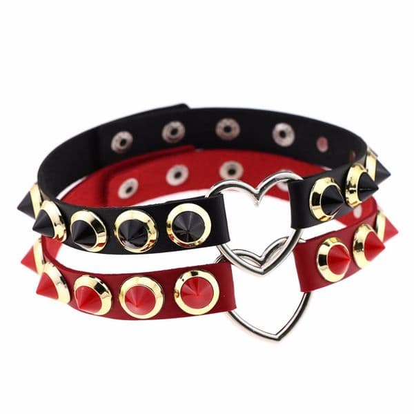Chic Punk Rock Gothic Unisex Women Men Leather Multicolor Spike Rivet Stud Heart Collar Choker Necklace Statement Jewelry