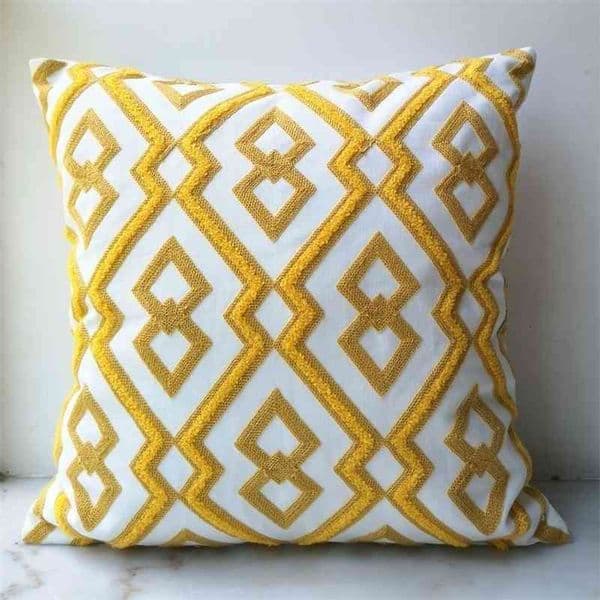 Yellow Cushion Cover Cute Diamond Geometric Embroidery Pillow Case with For Sofa Bed Simple Home Decorative 45x45cm Sofa Bed 210317