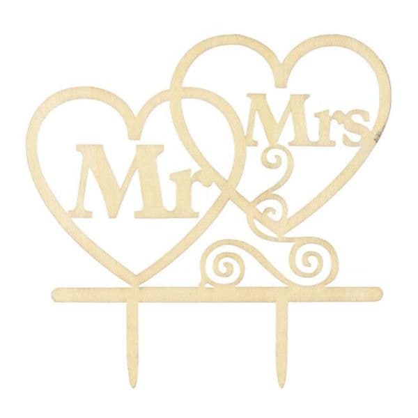 Wooden Mr & Mrs Cake Topper DIY Love Heart Wedding Cake Decorations Laser Cut Wood Letters Cake Topper ZC3493