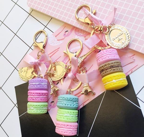 New Macaron Cake Key Chain Fashion Cute Keychain Bag Charm Car Key Ring Wedding Party gift Jewelry For Women Men GC128