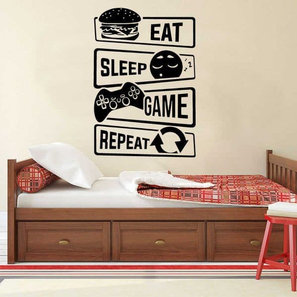 Eat Sleep Game Repeat Gaming Zone Wall Sticker Vinyl Art Home Decor Kids Room Bedroom Playroom Wall Decals Mural Wallpaper A673 210705