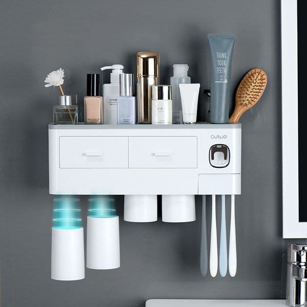 Dust-proof Toothbrush Holder High Capacity Toothpaste Storage Bathroom Accessories Automatic Convenient Toothpaste Dispenser 210322