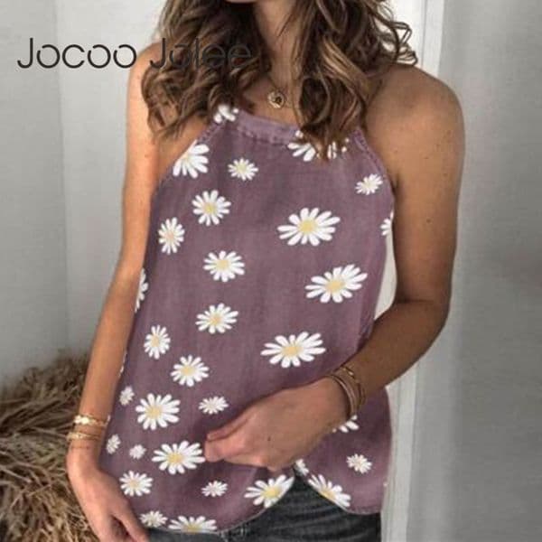 Women Casual Floral Print Halter Neck Tanks Elegant Cotton and Linen Off the Shoulder Vests Vintage Slim Blouse tops 210428