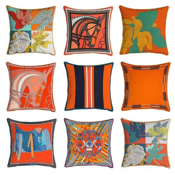 4545cm Orange Series Cushion Covers Horses Flowers Print Pillow Case Cover for Home Chair Sofa Decoration Square Pillowcases Y260520