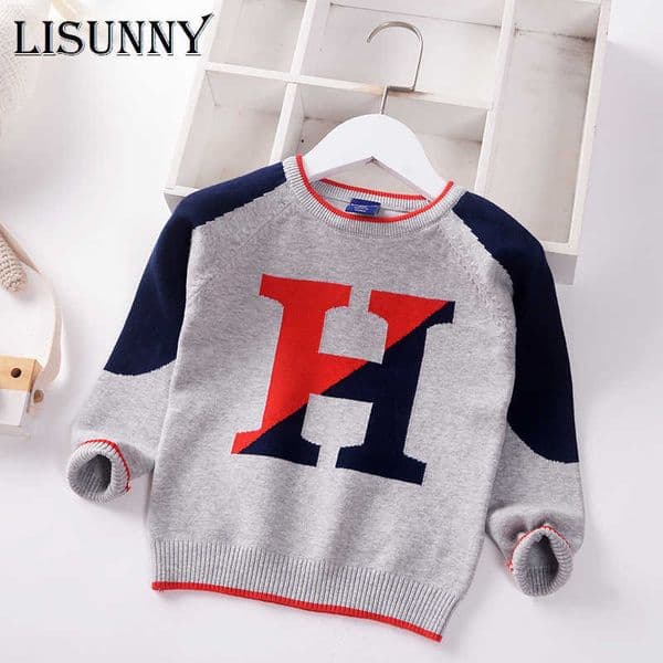 Boys Sweater 2021 Spring Autumn Baby Knitted Sweaters Jumper Children Letter Color Matching Toddler Pullover Kids Clothes 2-7y L251125