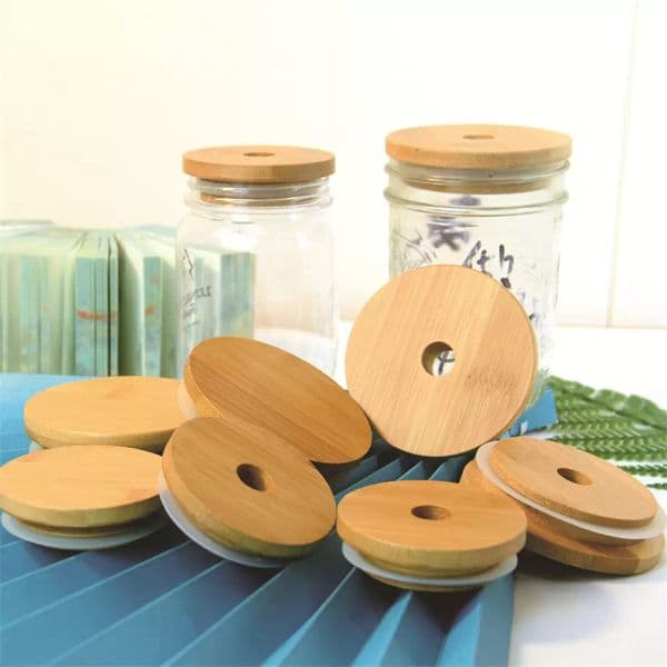 Bamboo Jar Tumbler Lid Cup Cap Mug Cover Drinkware Splash Spill Proof Top Silicone Seal Ring With Paint Coating Mold-free Dia 70mm/86mm