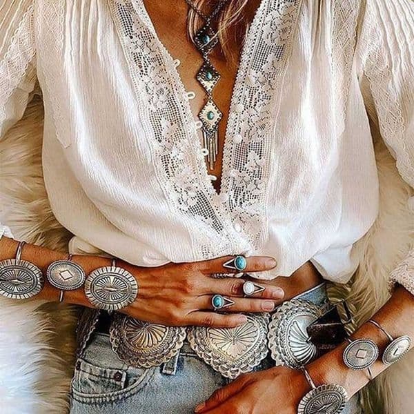 AYUALIN long sleeve white floral lace V-neck Blouses cotton Shirt Casual autumn blouse high quality Women boho Clothing blusas 210317