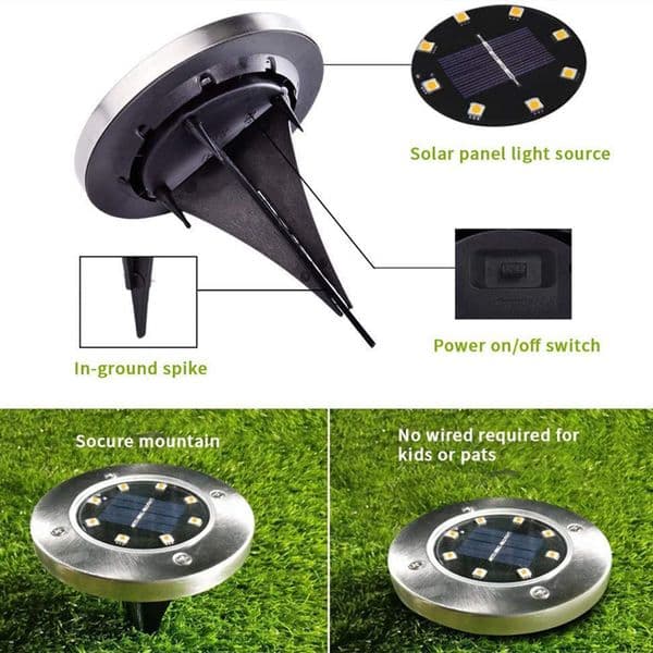 8/20LED Solar Power Disk Light Outdoor Garden Solar Underground Light Deck Light Spotlight Buried Solar Led Lamp Garden Decor