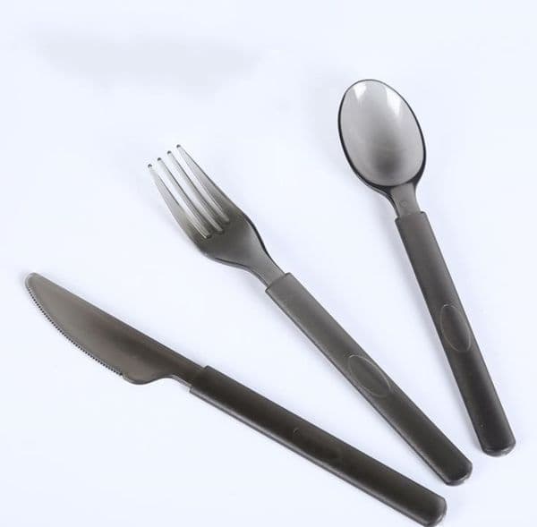 Disposable Dinnerware high quality translucent black food grade plastic spoon,extra thick knife and fork,party picnic tableware SN5983