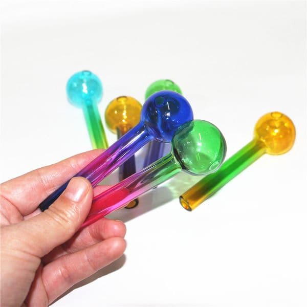 Colorful Glass Oil burner Pipes 4 inch Tobacco Dry Herb Smoking Hand Bubblers straw pipe watter bong hookah dabber tool