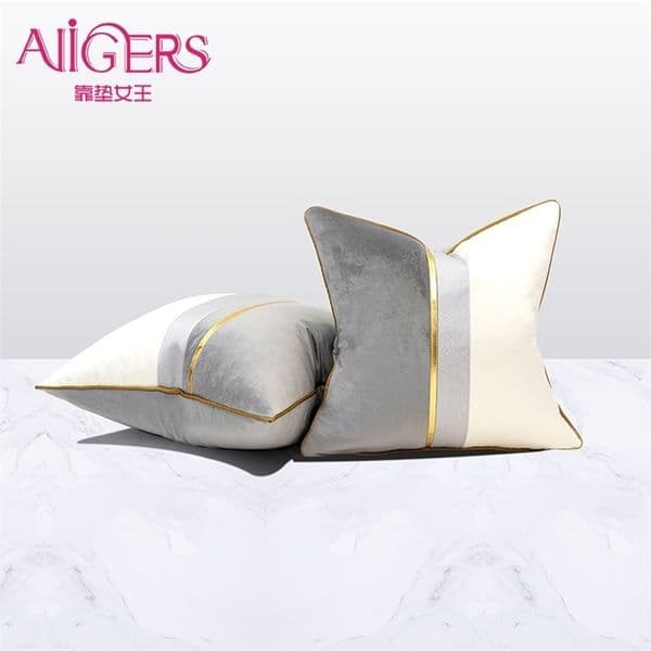 Avigers Velvet Leather Patchwork Cushion Covers Navy Blue Yellow Gray Throw Pillow Cases for Living Room Bedroom Sofa Car 210317