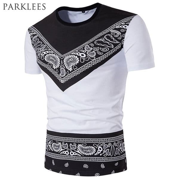 Paisley T-Shirt Men Summer Short Sleeve Mens T Shirts Casual O Neck Slim Fit Tee Shirt Homme Hip Hop Floral Print T Shirt 210324Z