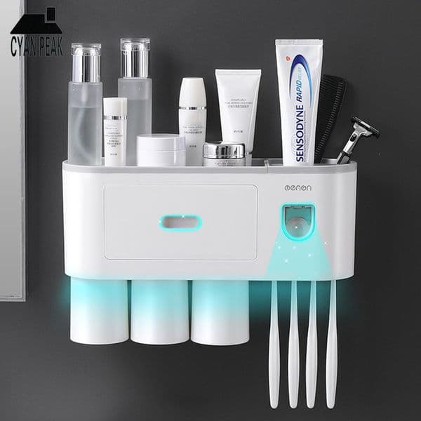 Magnetic Toothbrush Holder Automatic Toothpaste Dispenser Squeezer Bathroom Accessories Wall Mount Toiletries Storage Rack 210322