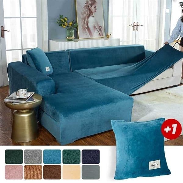 Velvet Plush Sofa Cover Elastic for Living Room L Shaped Corner Sectional Couch s Chaise Longue Slipcover Stretch 211116