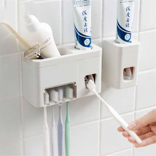 Convenient Toothbrush Holder Toothpaste Storage Bathroom Accessories Multifunction Automatic Dispenser 210709